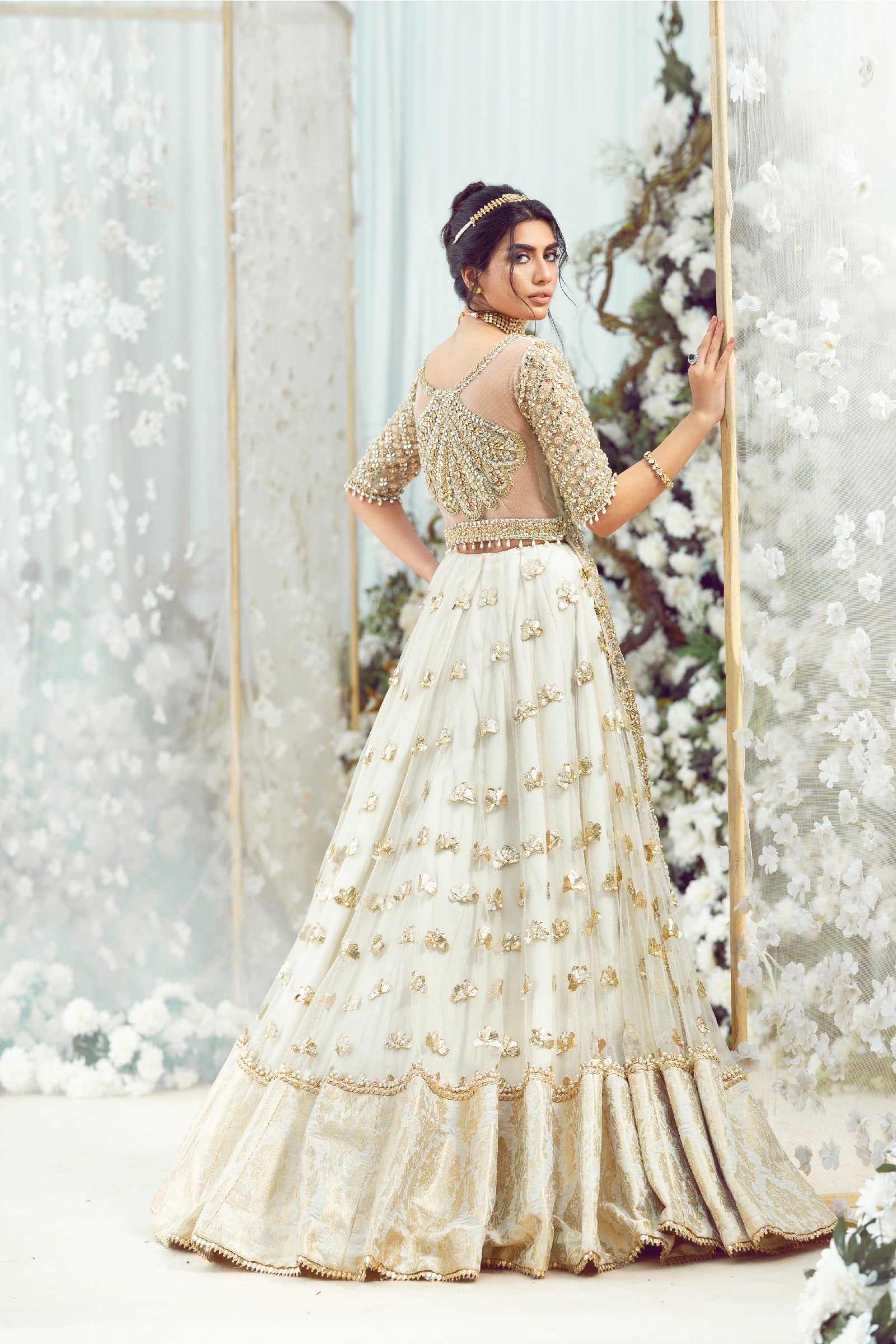 Ivory Zardozi Net & Organza Bridal Lehenga (3-Piece) - Image 7