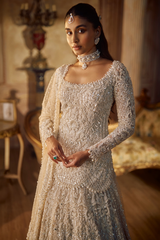 Indian Ivory Pearl Embellished Net Lehenga Set (3-Piece) - Image 3