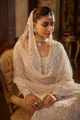 Indian Ivory Pearl Embellished Net Lehenga Set (3-Piece) - Image 4