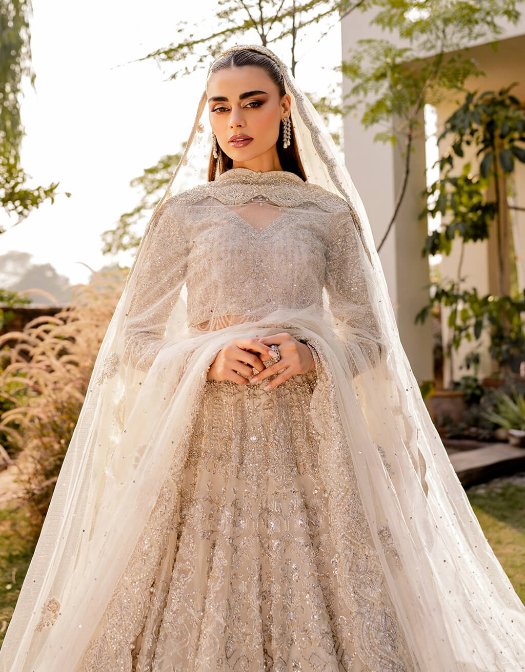 Cream-White Embellished Bridal Lehenga (3-Piece) - Image 5