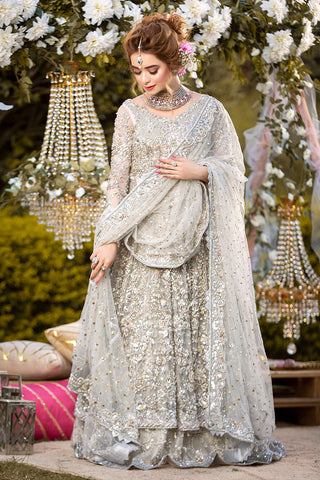 Ivory Embellished Net Bridal Lehenga (3-Piece) - Image 5