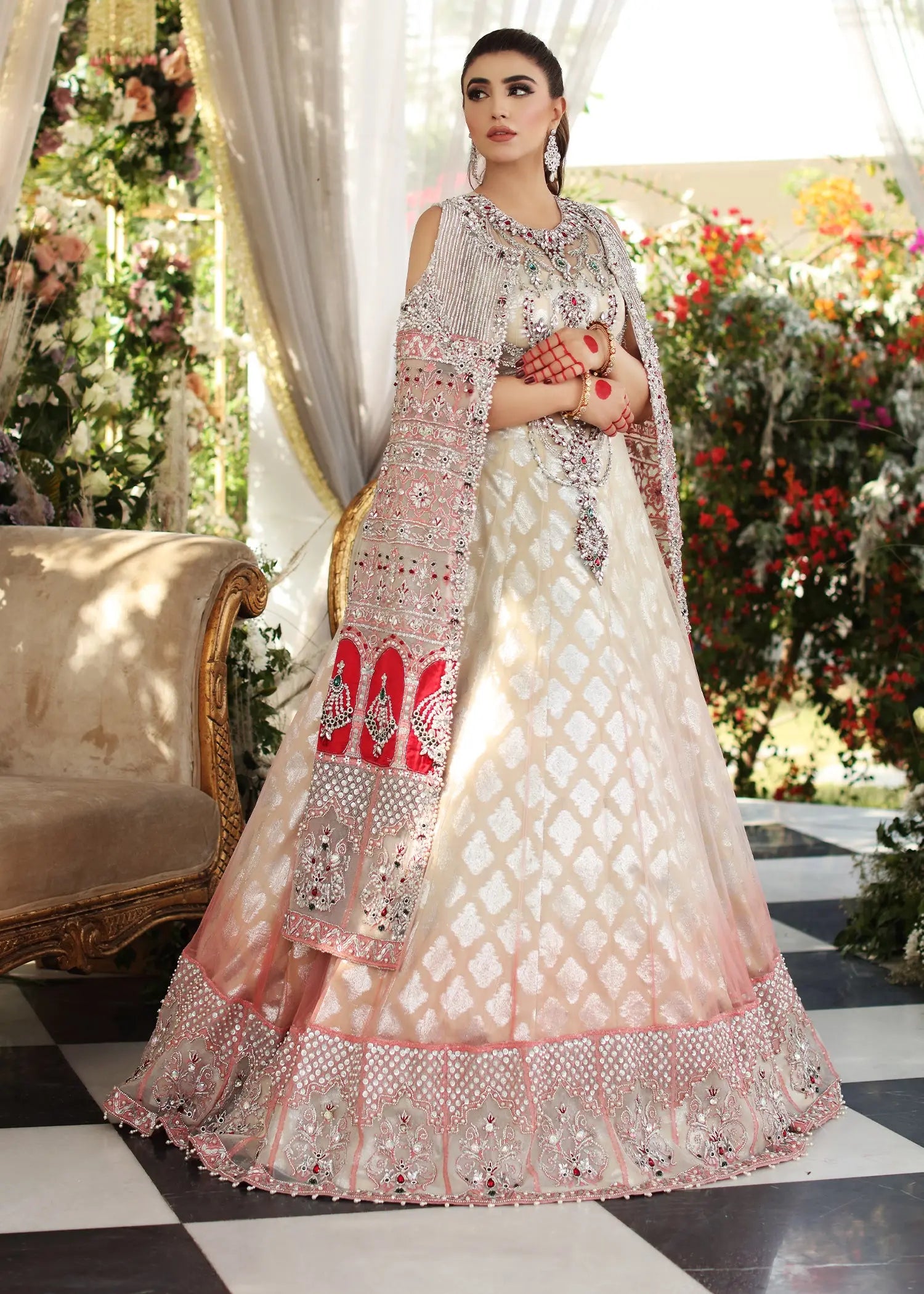 Ivory Blush Embellished Net Lehenga (3-Piece) - Image 1