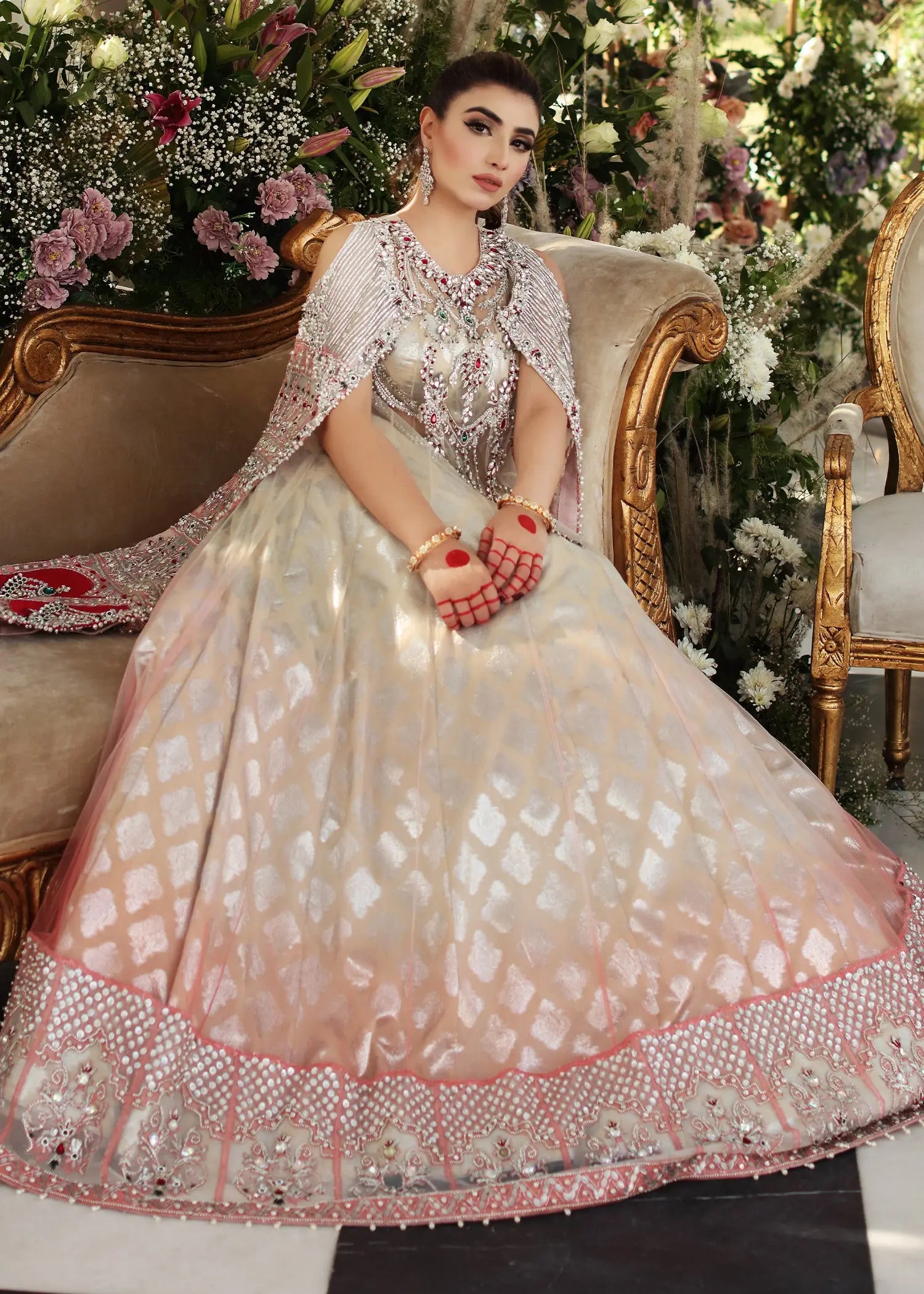 Ivory Blush Embellished Net Lehenga (3-Piece) - Image 2