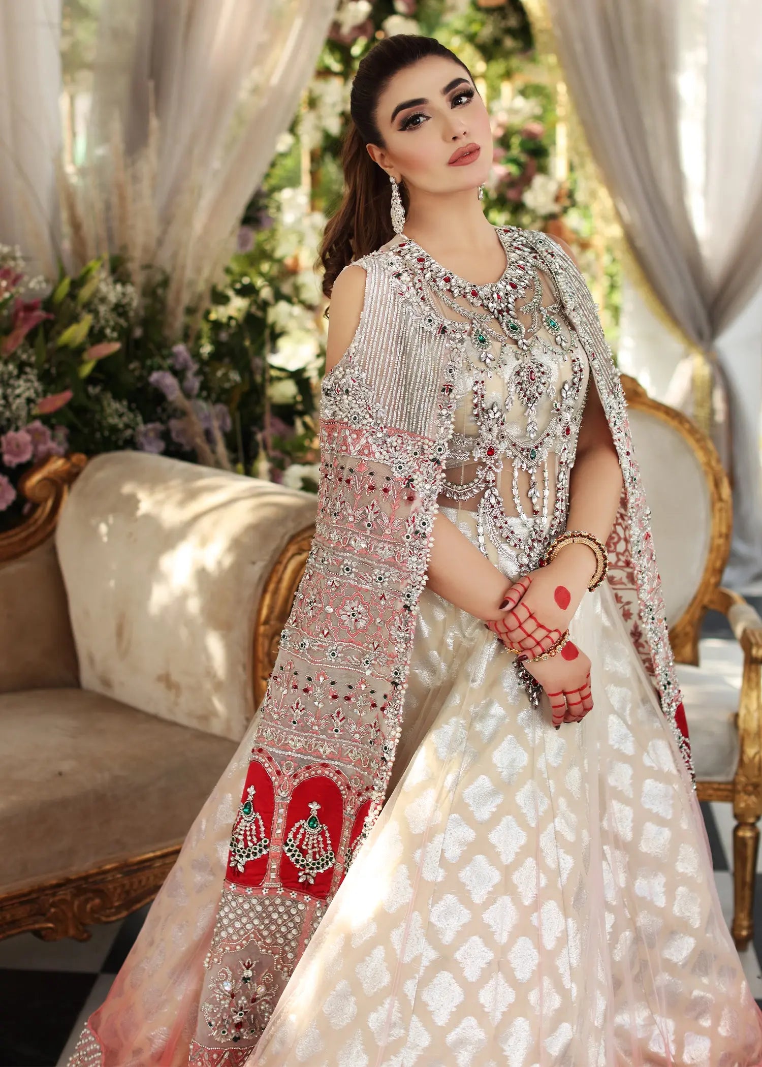 Ivory Blush Embellished Net Lehenga (3-Piece) - Image 3