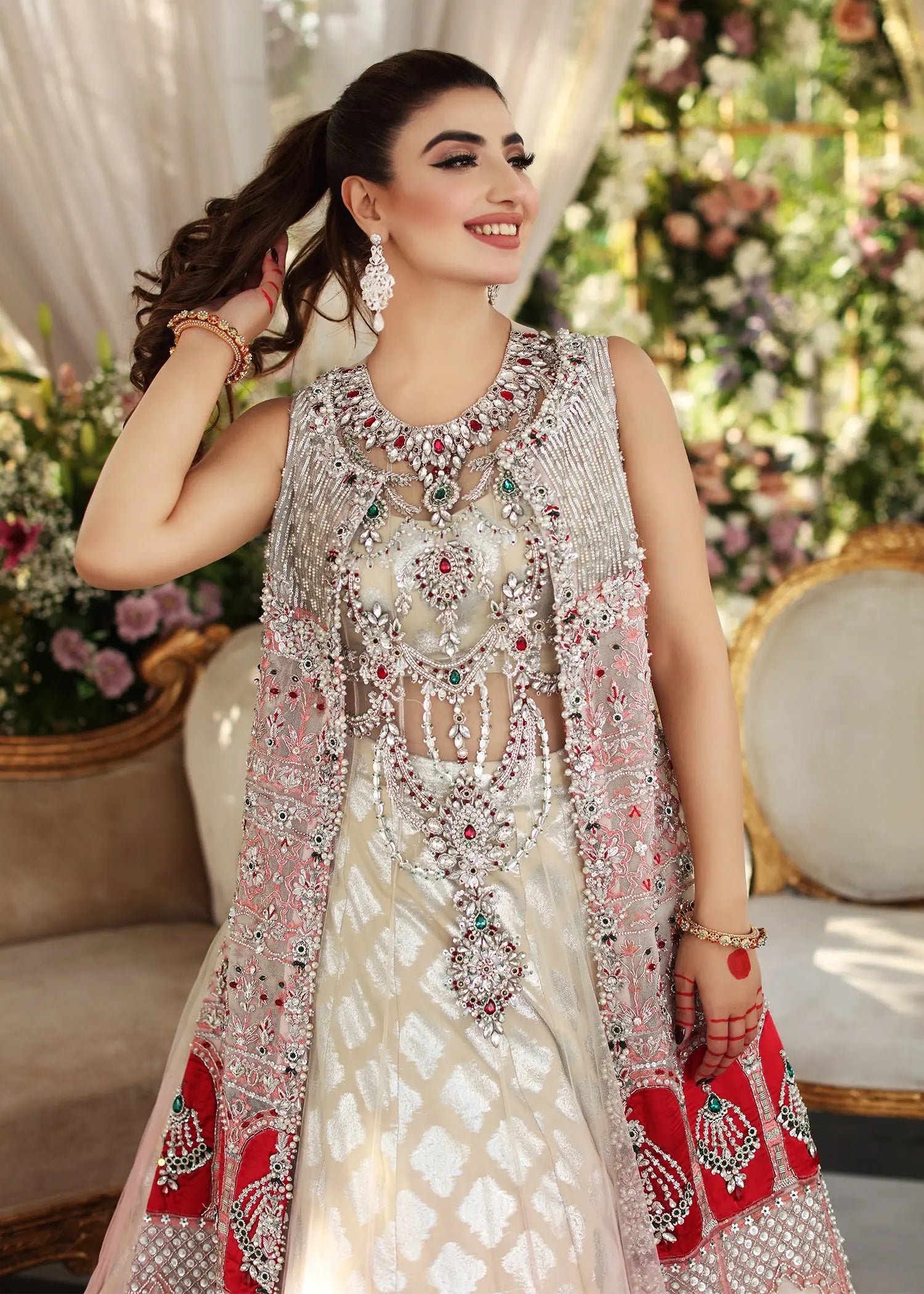 Ivory Blush Embellished Net Lehenga (3-Piece) - Image 4