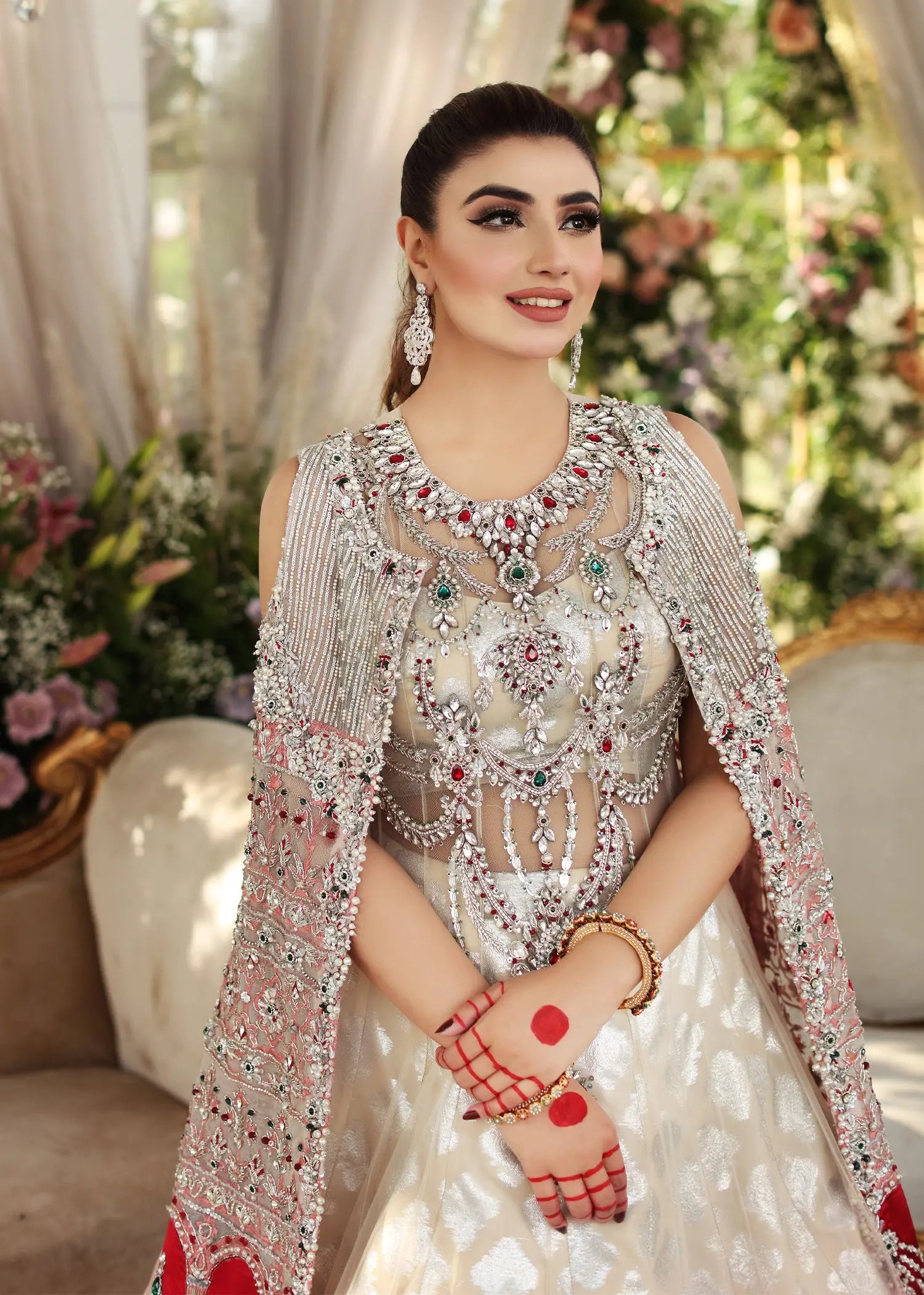 Ivory Blush Embellished Net Lehenga (3-Piece) - Image 5