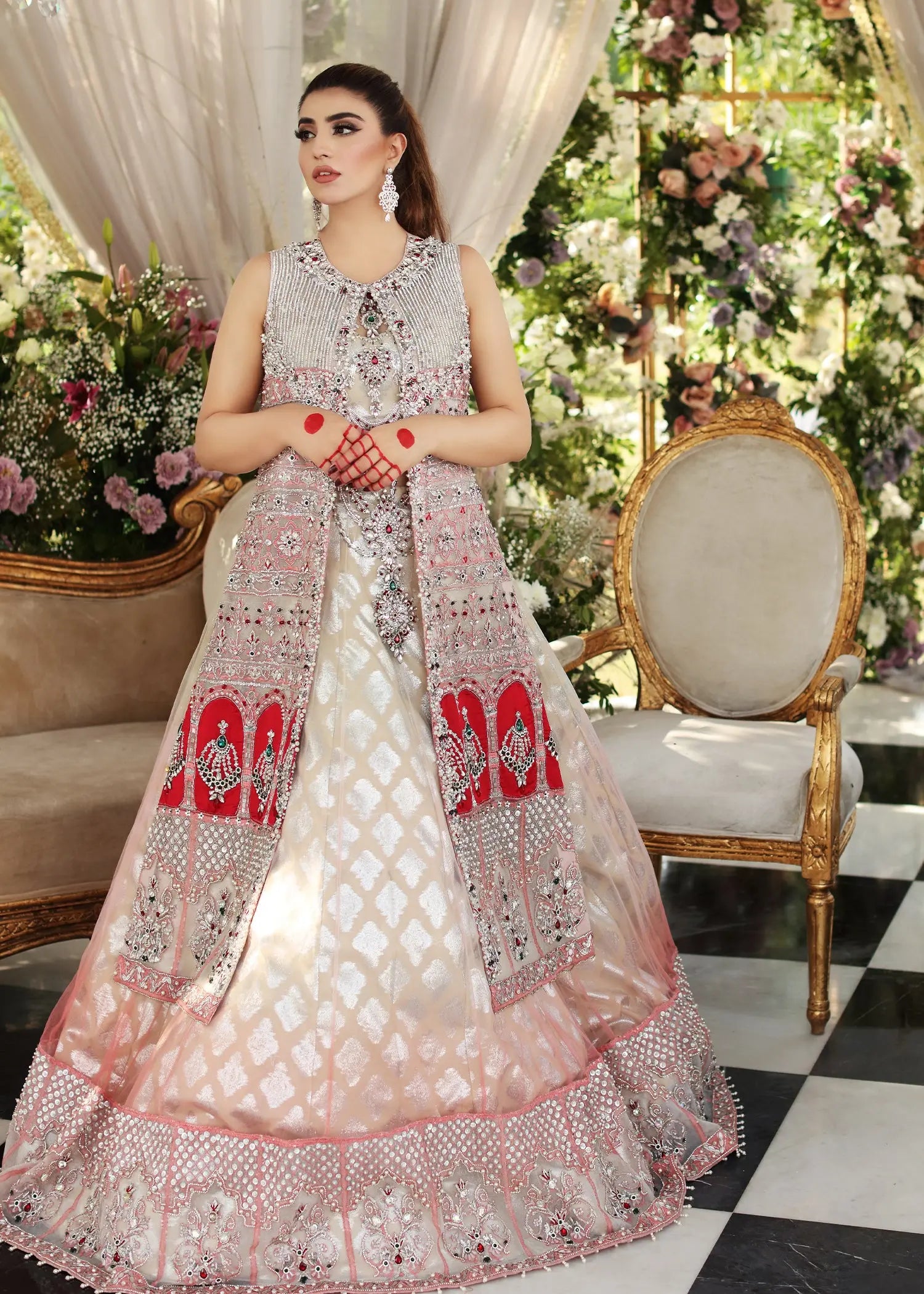 Ivory Blush Embellished Net Lehenga (3-Piece) - Image 6
