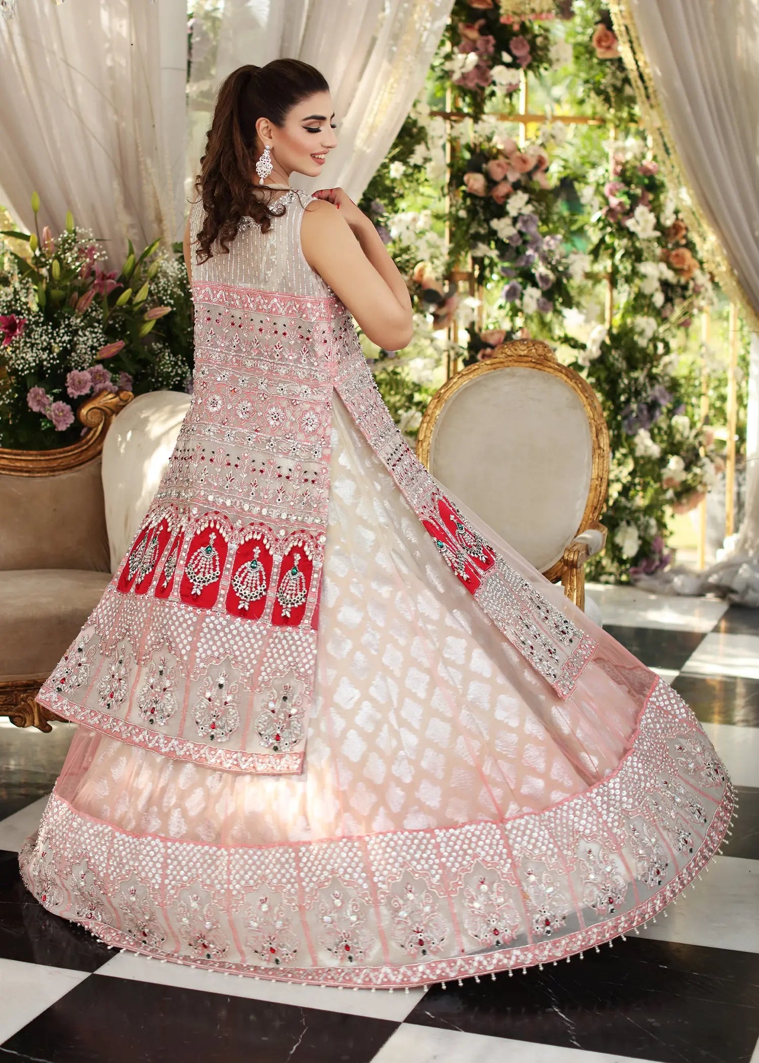 Ivory Blush Embellished Net Lehenga (3-Piece) - Image 7