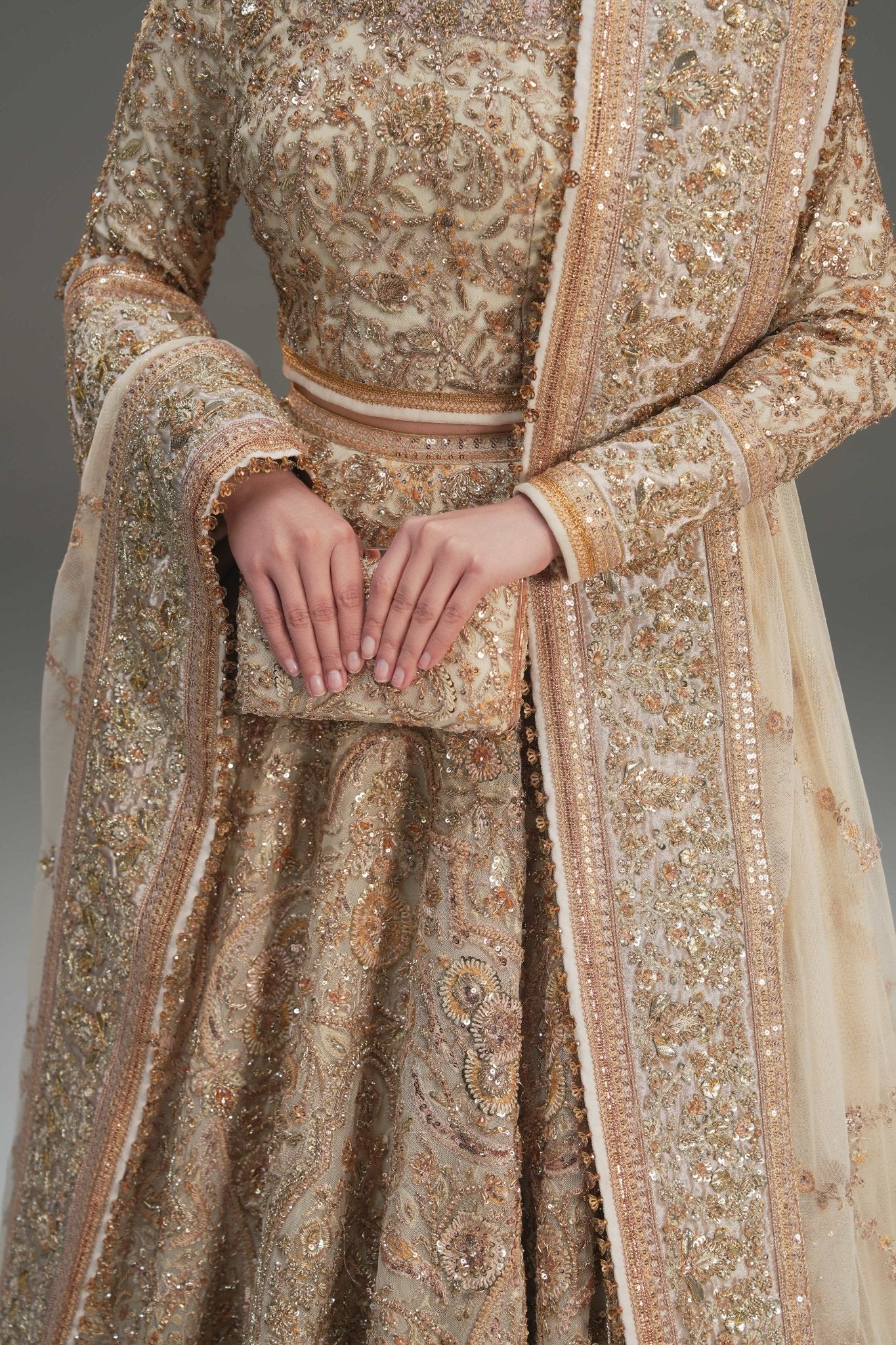 Ivory Embroidered Net Lehenga Choli (3-Piece) - Image 3