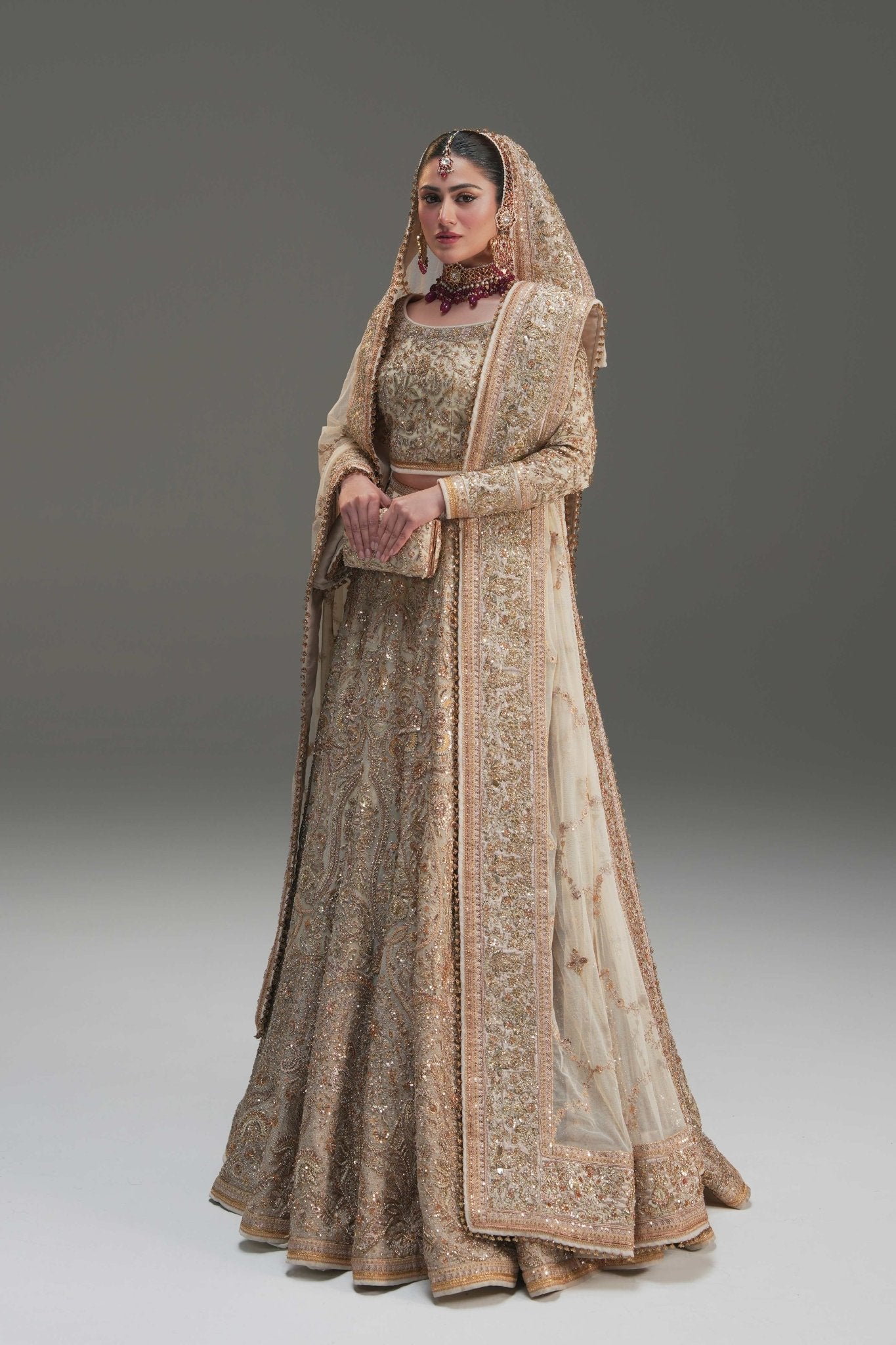 Ivory Embroidered Net Lehenga Choli (3-Piece) - Image 7