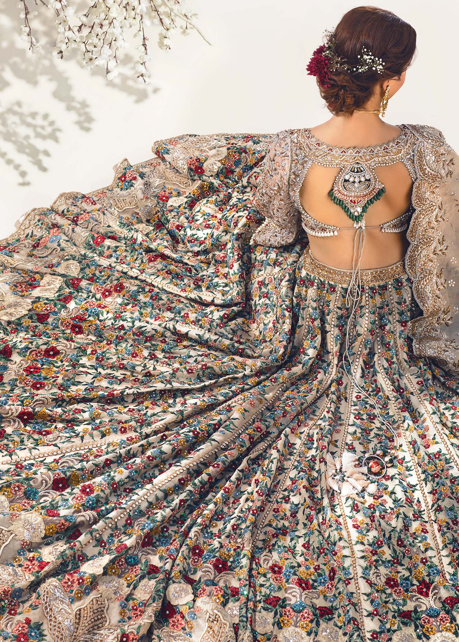 Ivory Multi-Colour Embroidered Lehenga (3-Piece) - Image 2