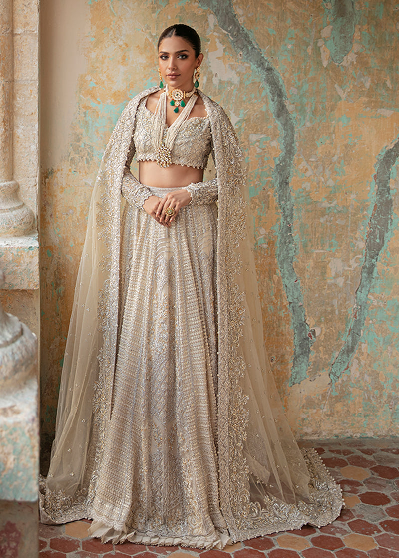 Ivory White Embroidered Net Bridal Lehenga Choli (3-Piece) - Image 1