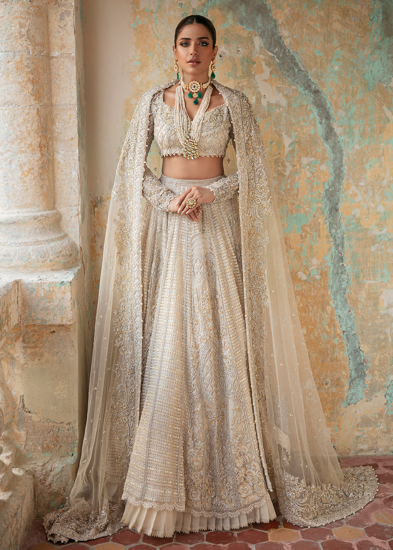 Ivory White Embroidered Net Bridal Lehenga Choli (3-Piece) - Image 3