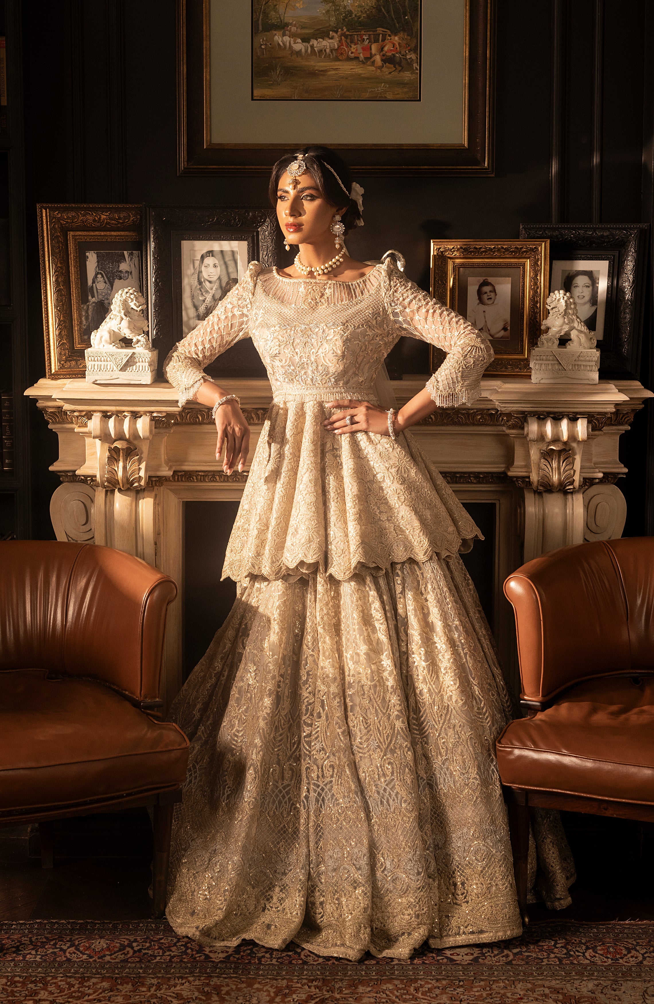 Ivory Embroidered Net Peplum Lehenga (3-Piece) - Image 2