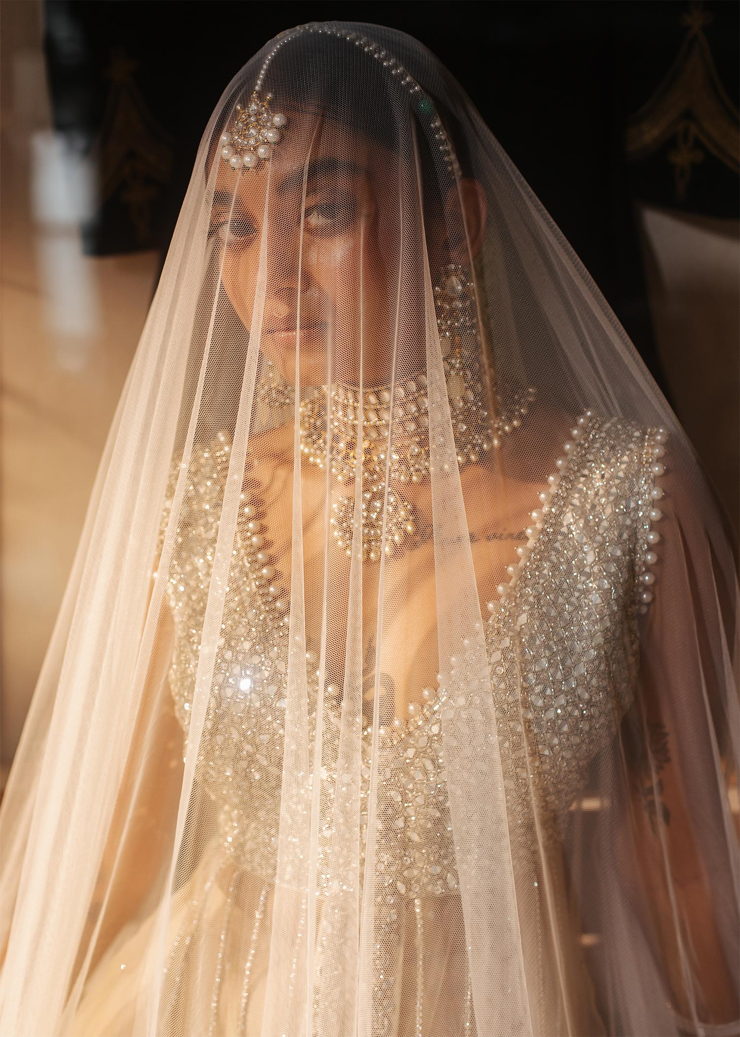 Ivory Embellished Net & Tissue Bridal Lehenga (3-Piece) - Image 5