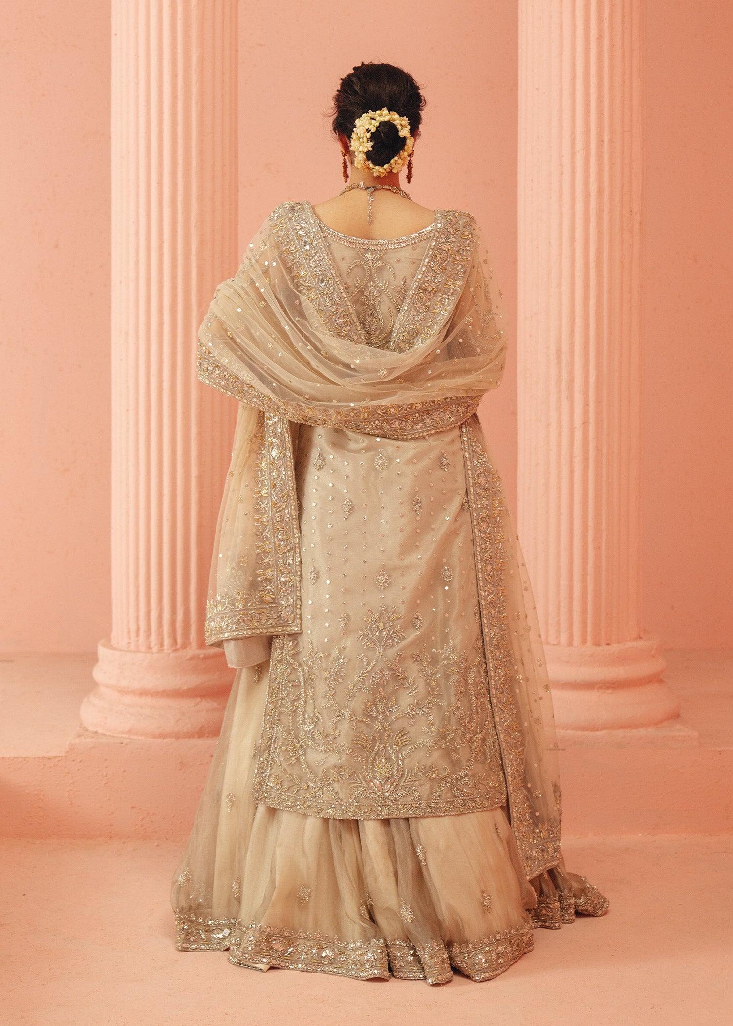 Ivory Gota Mukesh Zardozi Net & Tissue Lehenga (3-Piece) - Image 4