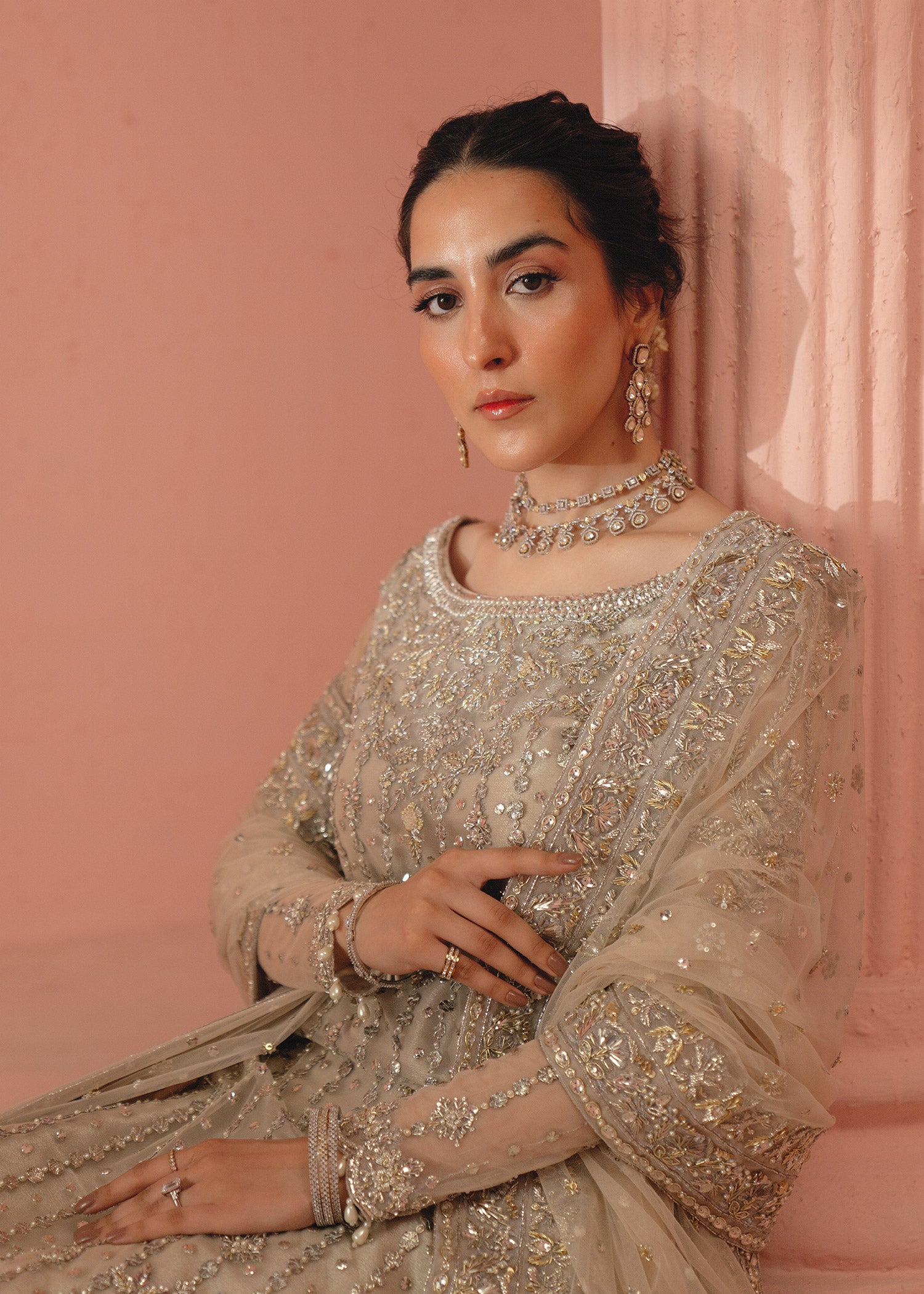 Ivory Gota Mukesh Zardozi Net & Tissue Lehenga (3-Piece) - Image 5