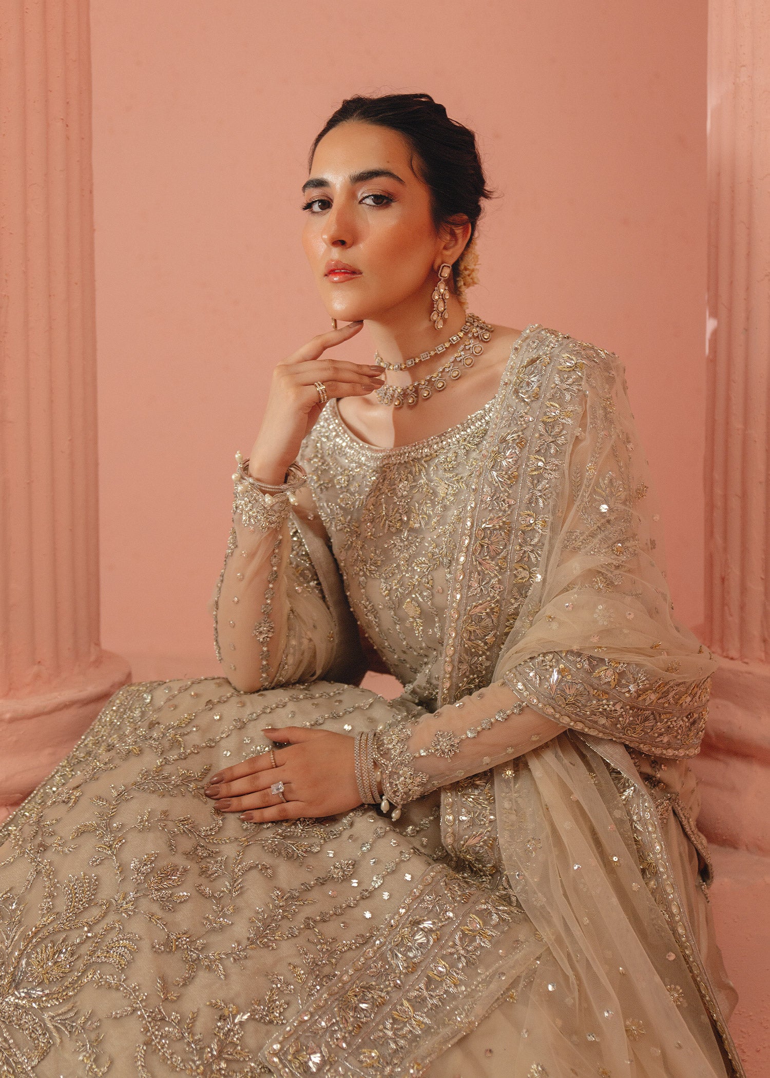 Ivory Gota Mukesh Zardozi Net & Tissue Lehenga (3-Piece) - Image 7