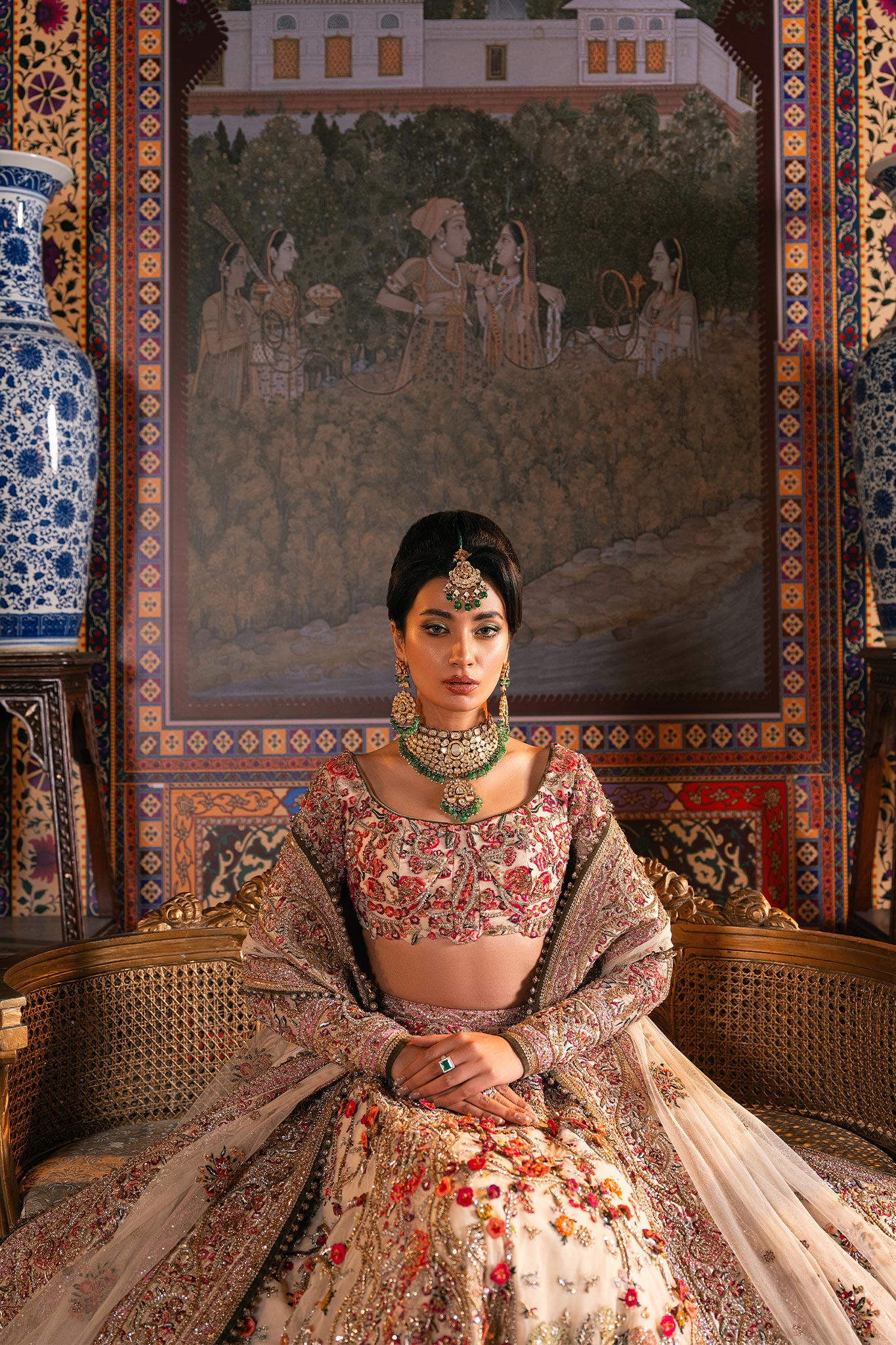 Ivory Zardozi Embroidered Net Bridal Lehenga (3-Piece) - Image 10