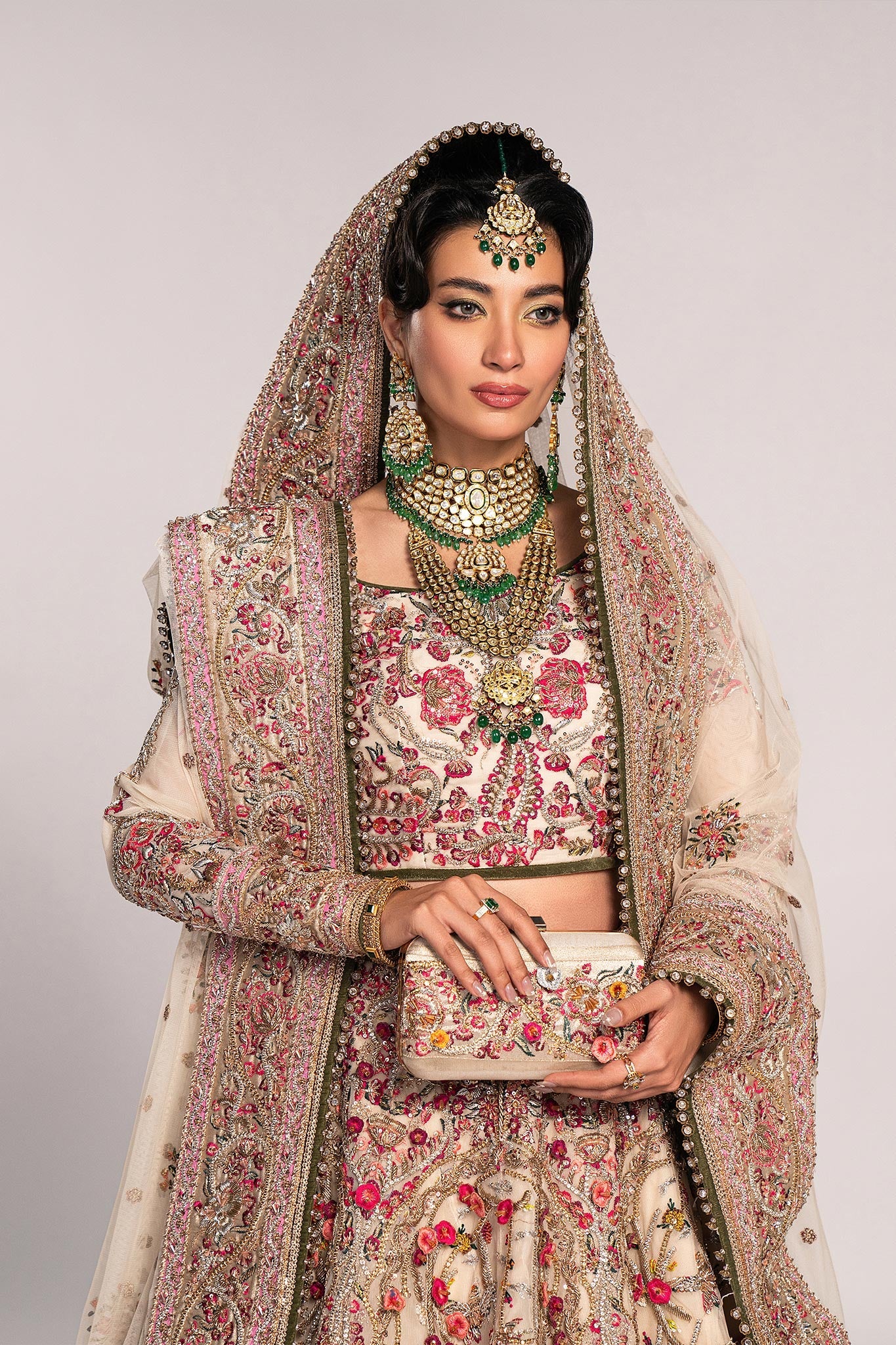 Ivory Zardozi Embroidered Net Bridal Lehenga (3-Piece) - Image 12