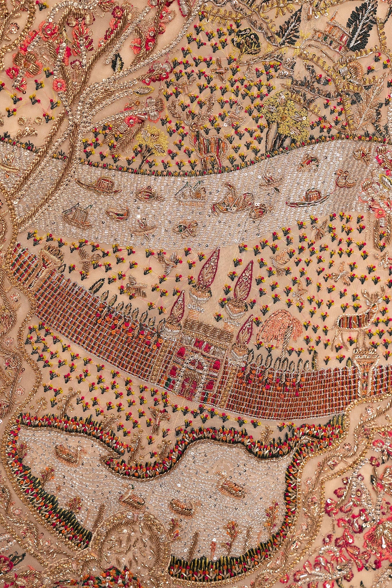 Ivory Zardozi Embroidered Net Bridal Lehenga (3-Piece) - Image 13