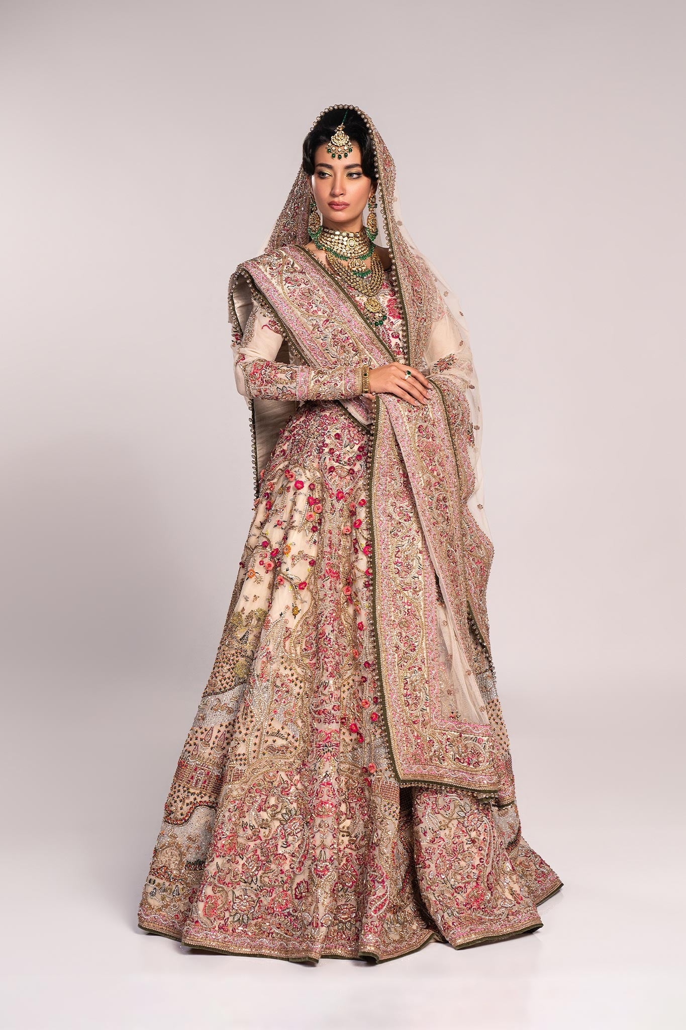 Ivory Zardozi Embroidered Net Bridal Lehenga (3-Piece) - Image 17