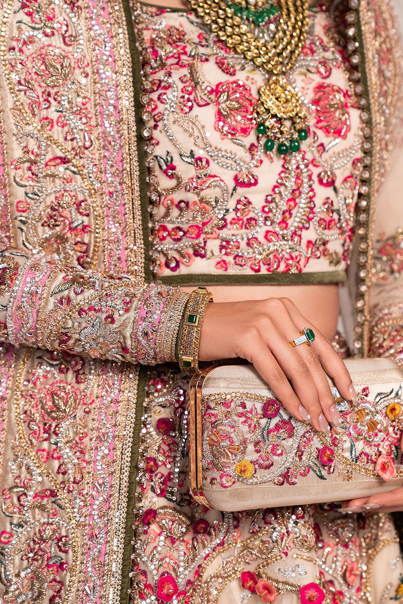 Ivory Zardozi Embroidered Net Bridal Lehenga (3-Piece) - Image 20