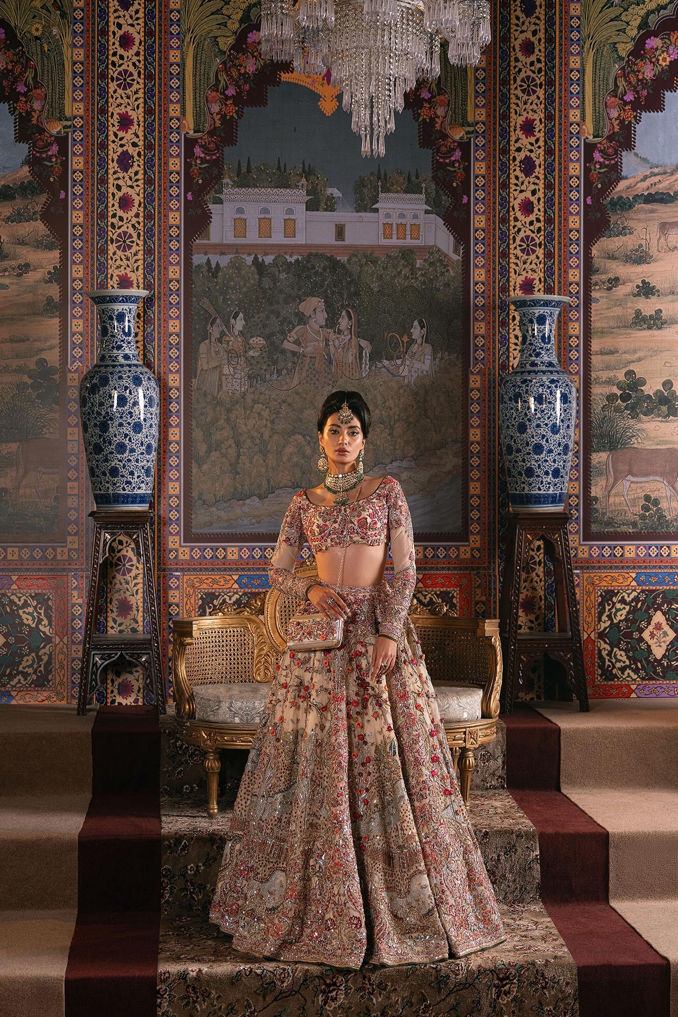 Ivory Zardozi Embroidered Net Bridal Lehenga (3-Piece) - Image 8