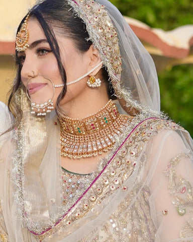 Ivory Embellished Net Bridal Lehenga (3-Piece) - Image 4