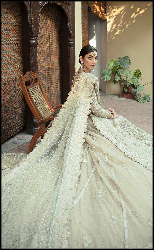 Pakistani Ivory Mint Embellished Net Bridal Lehenga (3-Piece) - Image 2