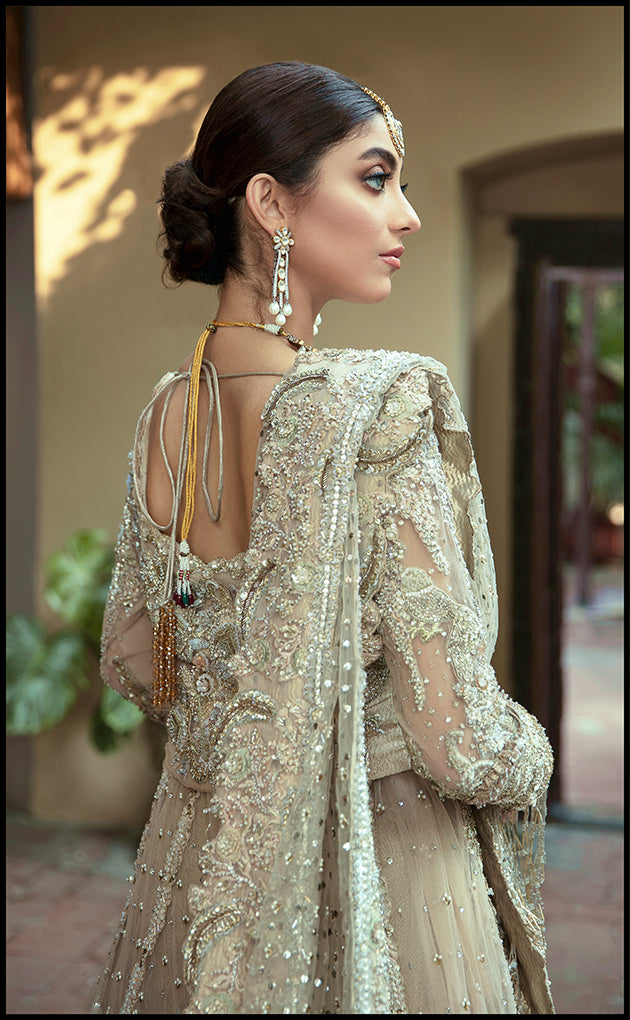 Pakistani Ivory Mint Embellished Net Bridal Lehenga (3-Piece) - Image 5