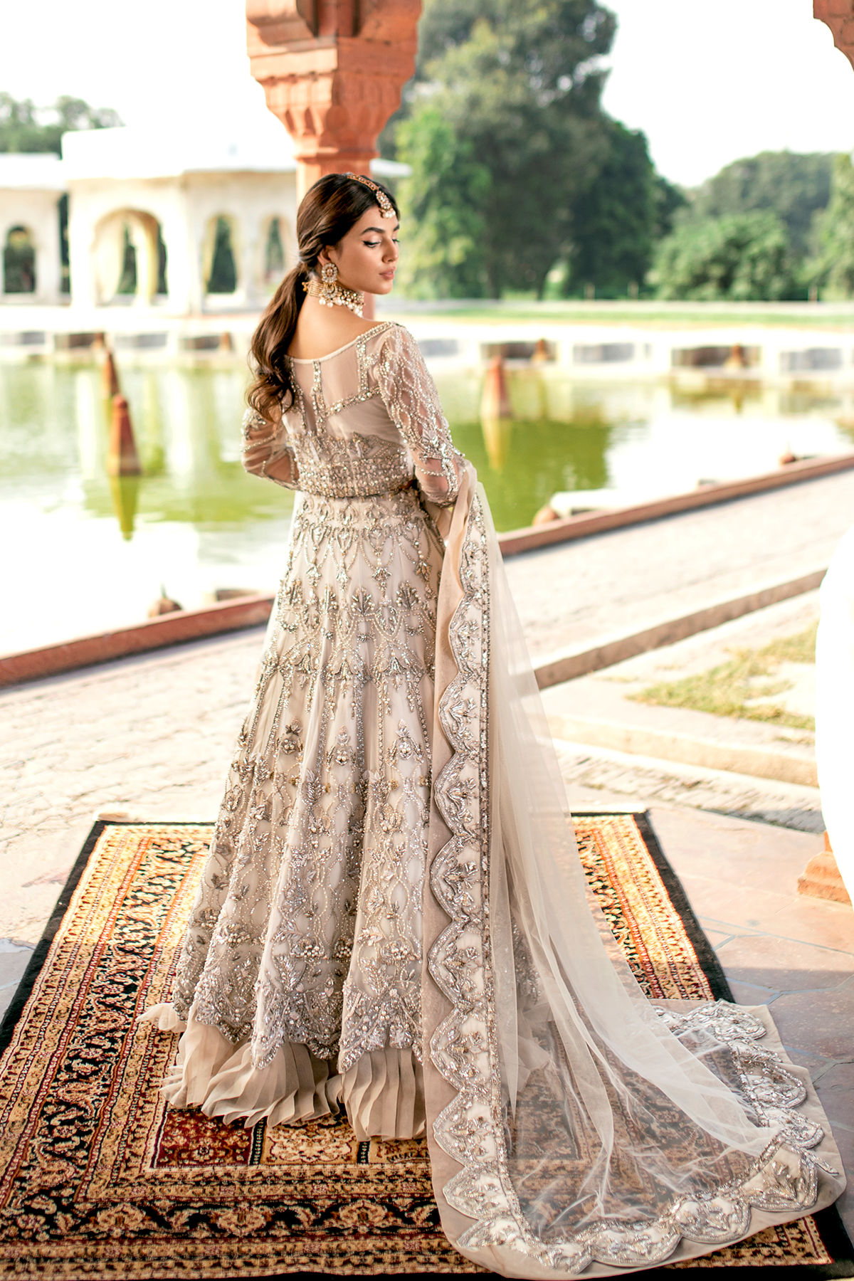 Ivory Zardozi Embroidered Net Lehenga Choli (3-Piece) - Image 2