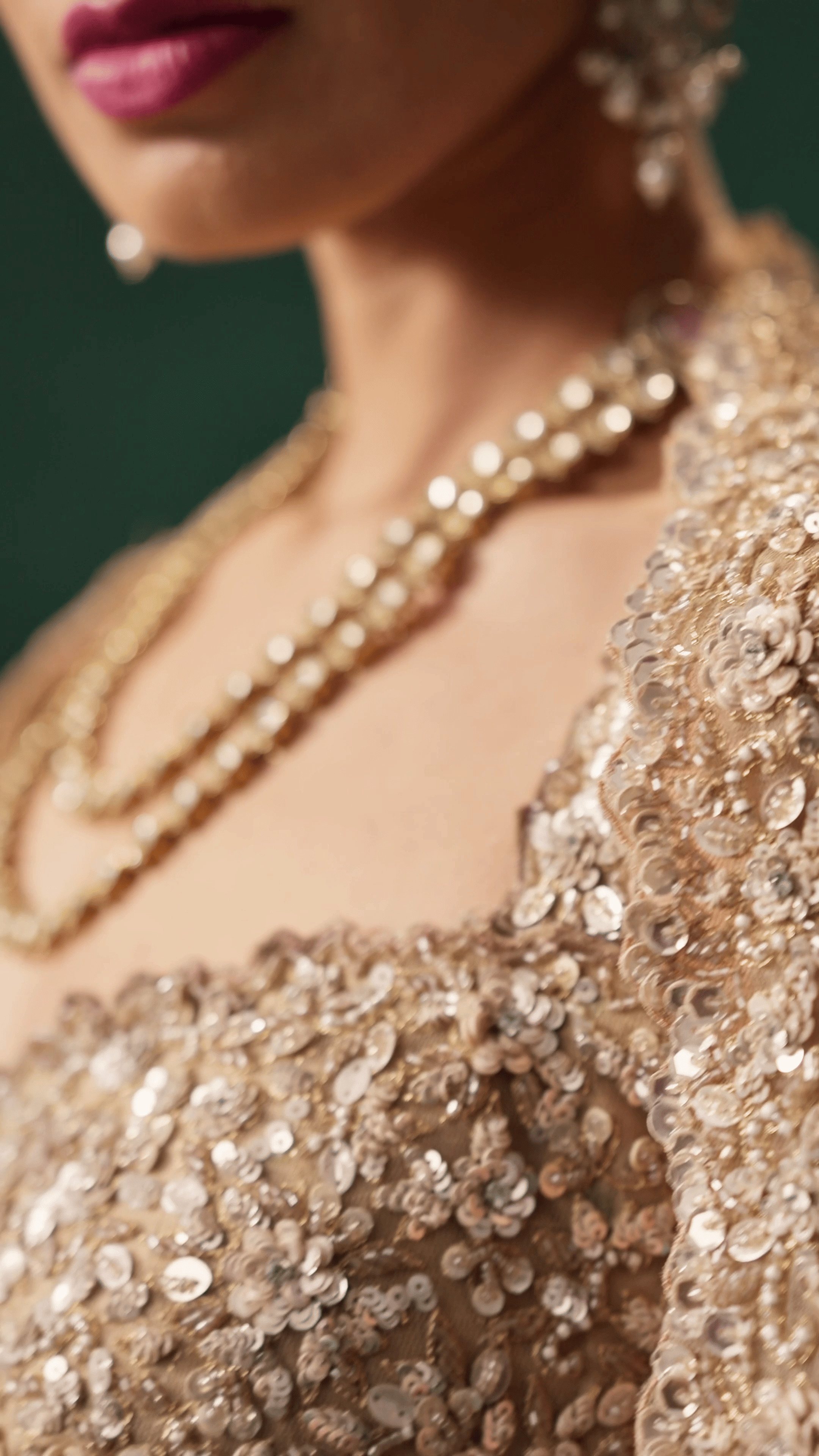 Nude Embellished Net Bridal Lehenga (3-Piece) - Image 3