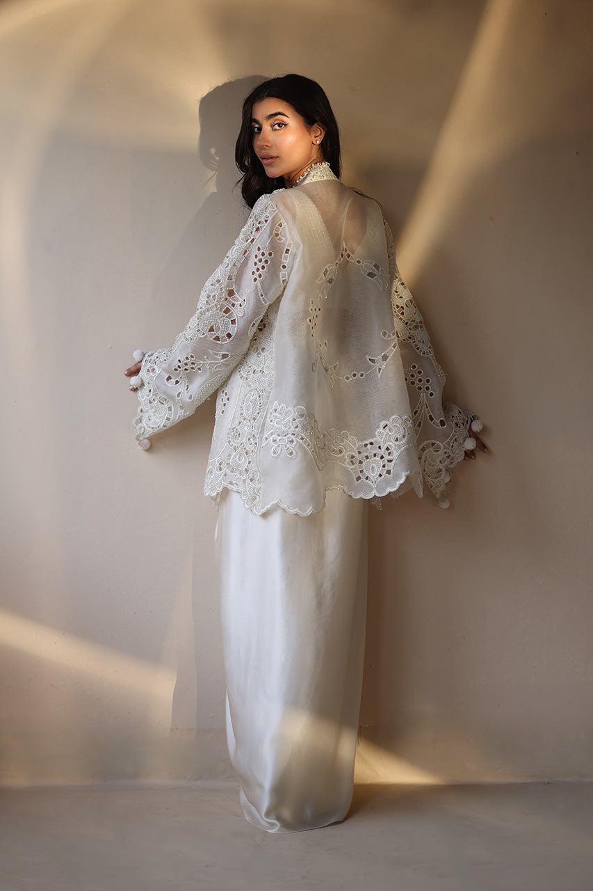 Ivory Pearl Embroidered Organza & Charmeuse Lehenga (3-Piece) - Image 10