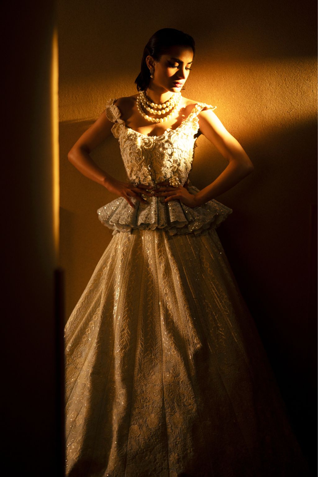 Pakistani Ivory & Powder Blue Embroidered Organza Lehenga (2-Piece) - Image 2