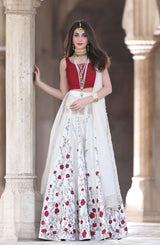 Off-White Embroidered Organza Lehenga (3-Piece) - Image 2