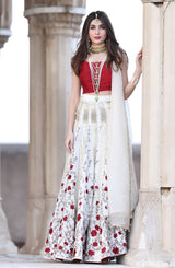 Off-White Embroidered Organza Lehenga (3-Piece) - Image 3