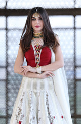 Off-White Embroidered Organza Lehenga (3-Piece) - Image 4