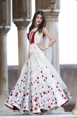 Off-White Embroidered Organza Lehenga (3-Piece) - Image 5