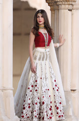 Off-White Embroidered Organza Lehenga (3-Piece) - Image 6