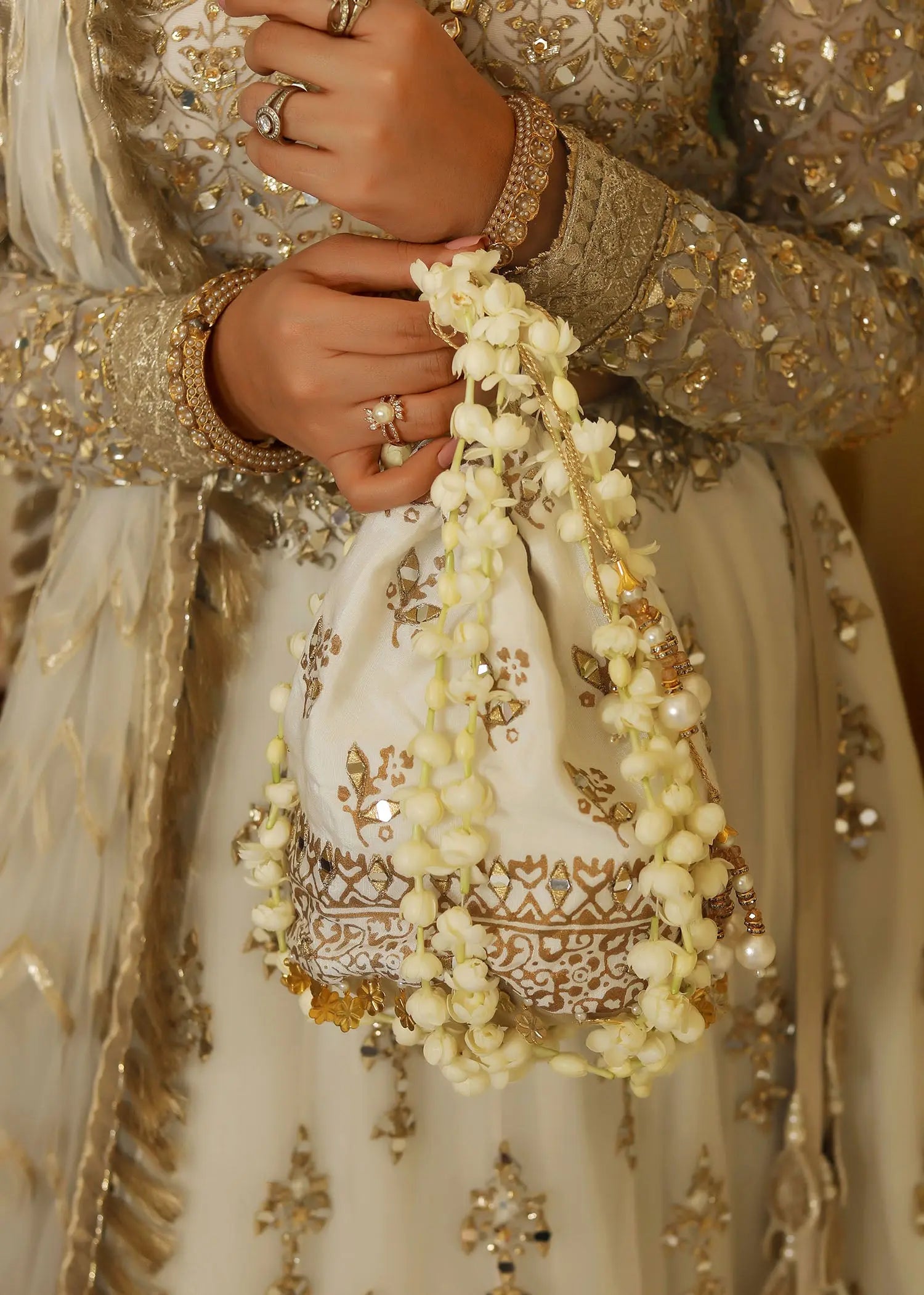 Ivory Gold Embroidered Organza Lehenga Choli (3-Piece) - Image 10