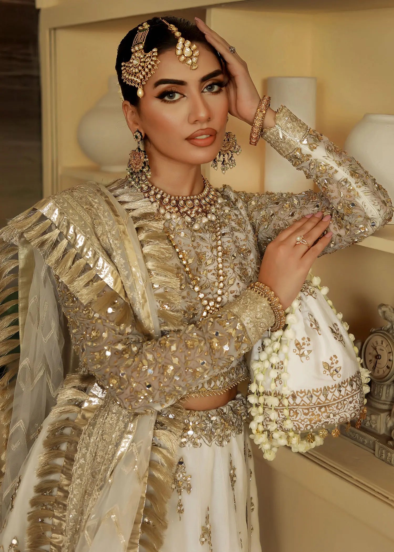 Ivory Gold Embroidered Organza Lehenga Choli (3-Piece) - Image 5