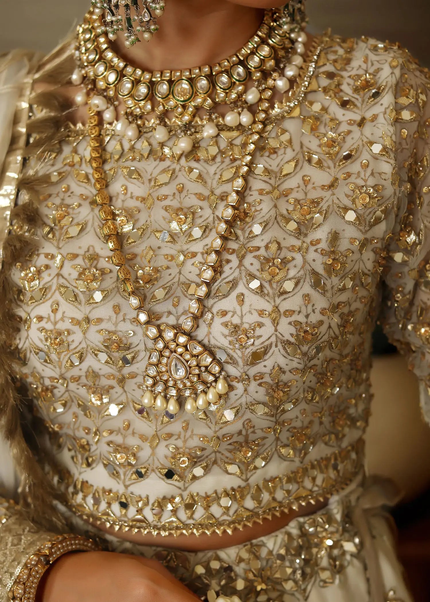 Ivory Gold Embroidered Organza Lehenga Choli (3-Piece) - Image 7