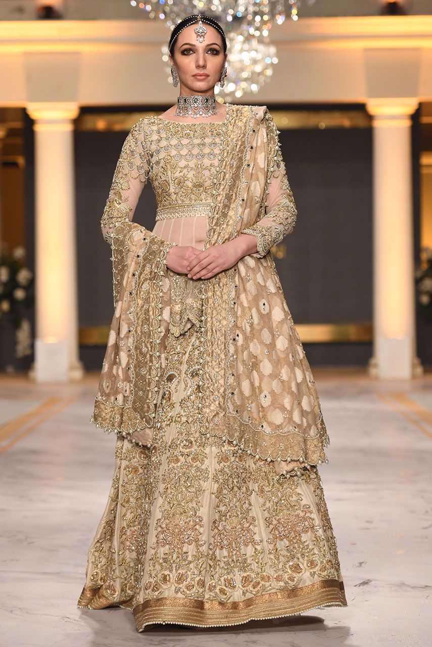 Antique White & Gold Handworked Meysori Organza Lehenga (3-Piece) - Image 1