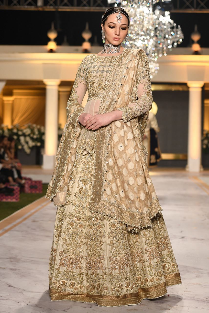 Antique White & Gold Handworked Meysori Organza Lehenga (3-Piece) - Image 2