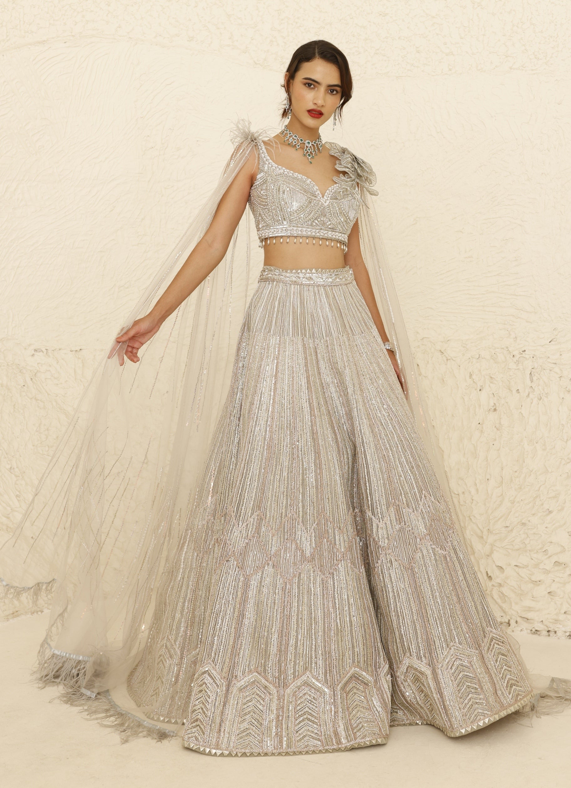 Pakistani Ivory Gota Patti Organza Bridal Lehenga (2-Piece) - Image 1