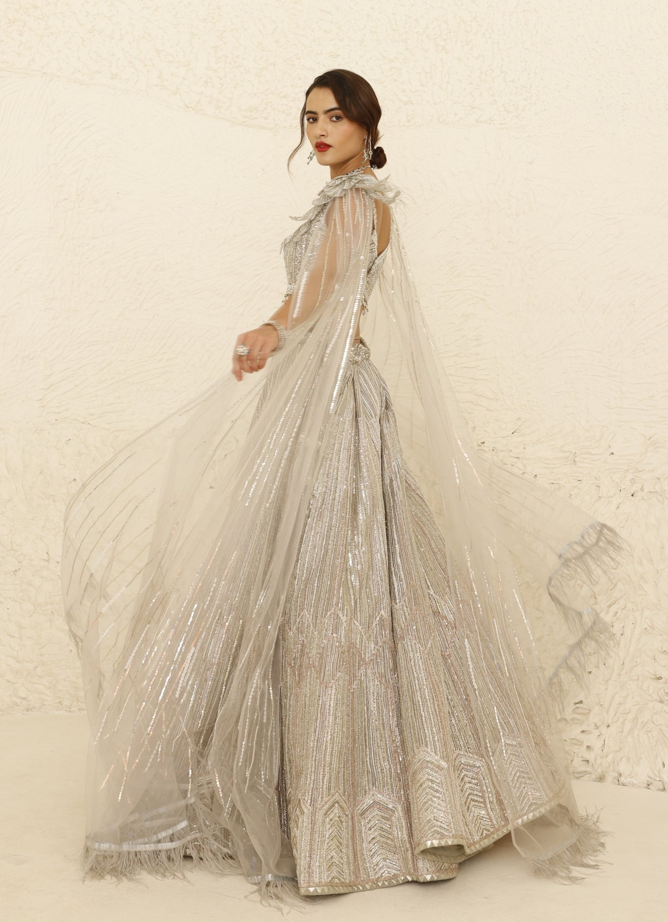 Pakistani Ivory Gota Patti Organza Bridal Lehenga (2-Piece) - Image 3