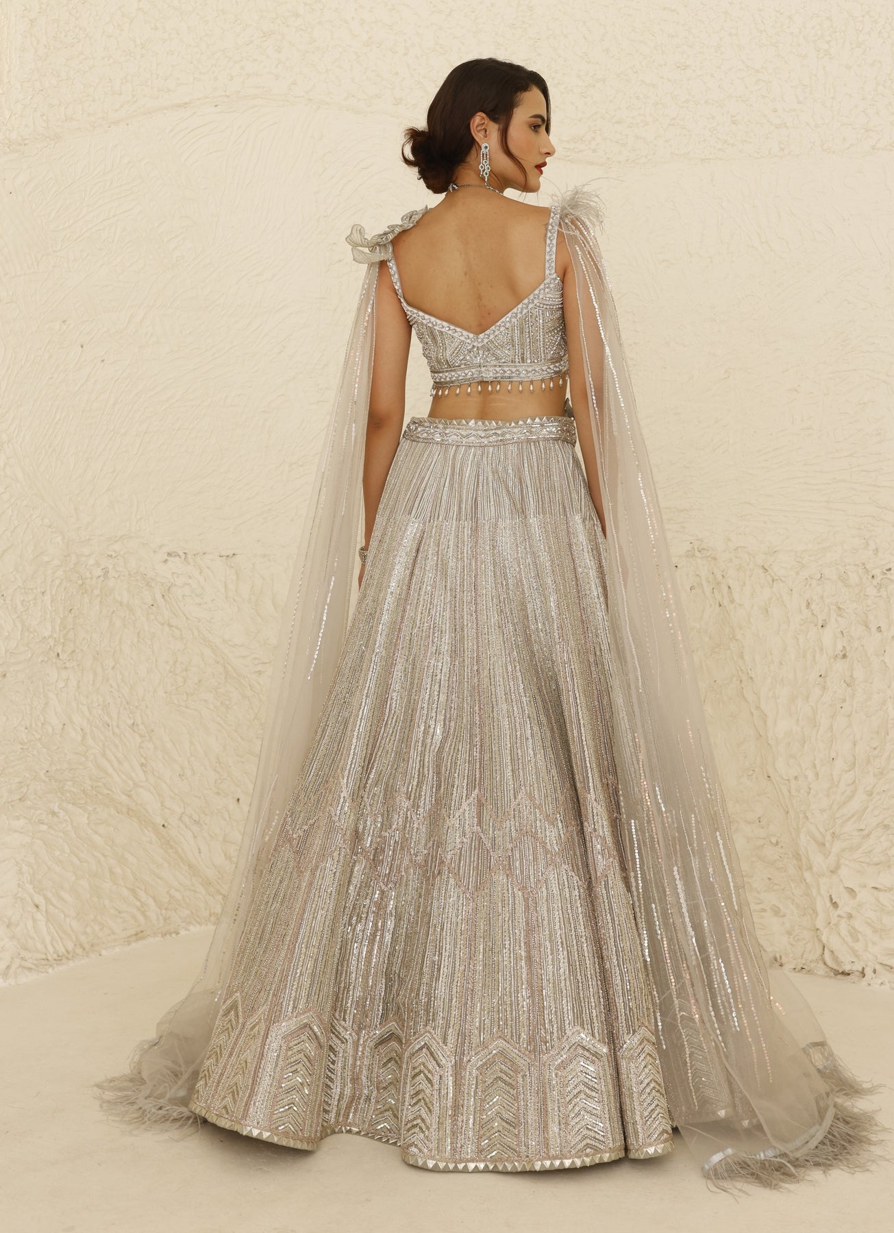 Pakistani Ivory Gota Patti Organza Bridal Lehenga (2-Piece) - Image 4