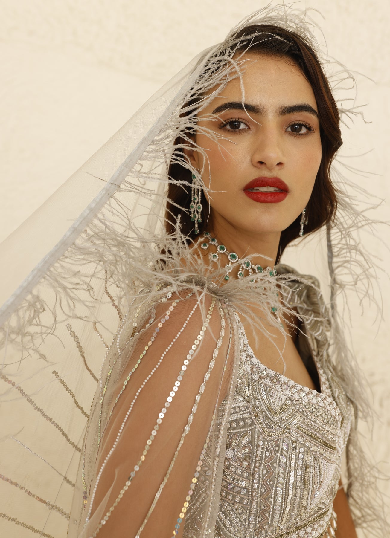 Pakistani Ivory Gota Patti Organza Bridal Lehenga (2-Piece) - Image 6