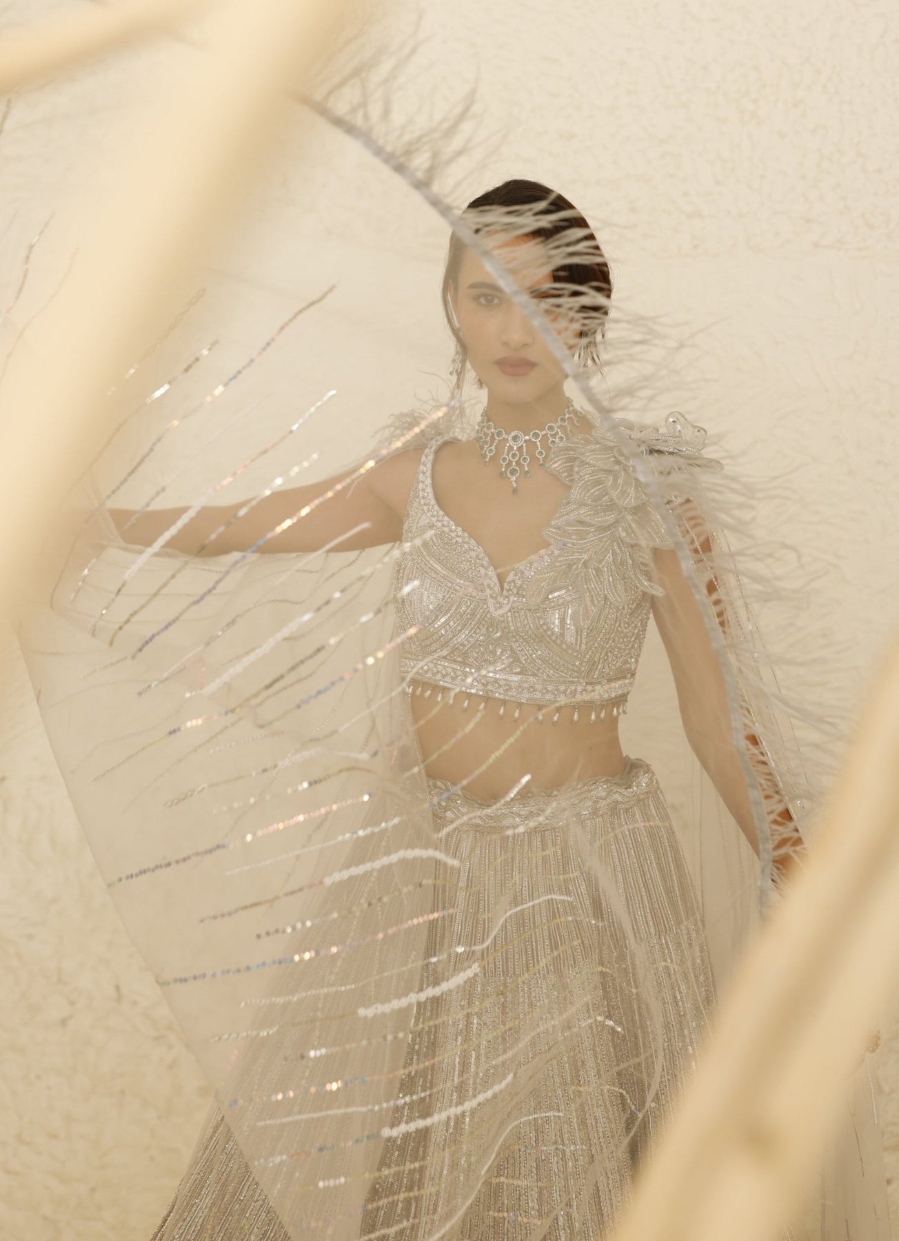 Pakistani Ivory Gota Patti Organza Bridal Lehenga (2-Piece) - Image 7